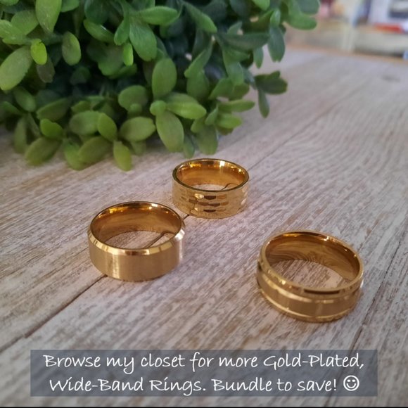 Men's -Plated, Stainless Steel Wide Band Wedding Ring - Double Grooved, Size 7 - Picture 9 of 15